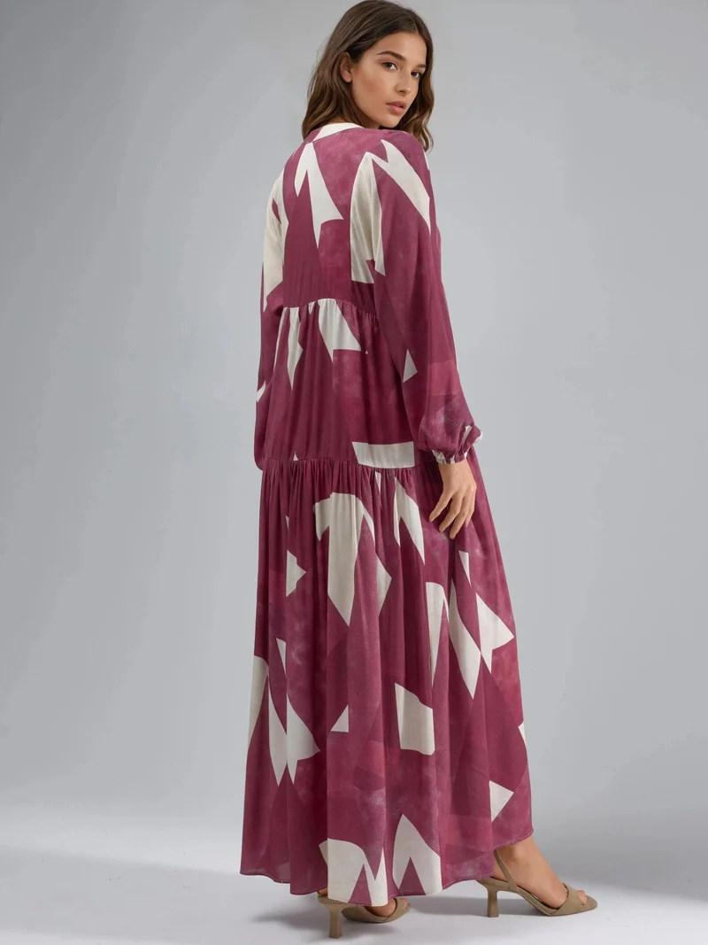 HICCUP Red Printed Long Sleeve Viscose Maxi Dress for Women | Best Price UAE